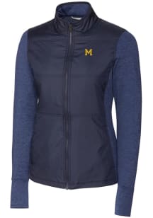 Cutter and Buck Michigan Wolverines Womens Blue Vault Stealth Hybrid Quilted Medium Weight Jacket
