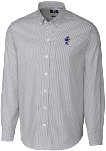 Cutter and Buck Kansas Jayhawks Mens Charcoal Stretch Oxford Stripe Big and Tall Dress Shirt