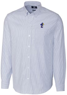 Cutter and Buck Kansas Jayhawks Mens Blue Stretch Oxford Stripe Big and Tall Dress Shirt