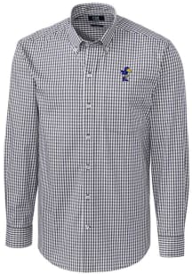 Cutter and Buck Kansas Jayhawks Mens Charcoal Easy Care Stretch Gingham Big and Tall Dress Shirt