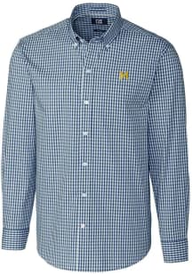 Cutter and Buck Michigan Wolverines Mens Blue Easy Care Stretch Gingham Big and Tall Dress Shirt