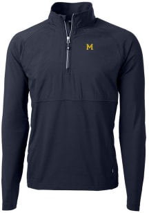 Cutter and Buck Michigan Wolverines Mens Blue Adapt Eco Hybrid Long Sleeve Qtr Zip Pullover