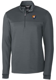 Cutter and Buck Illinois Fighting Illini Mens Grey Vault Traverse Stripe Long Sleeve Qtr Zip Pullo..