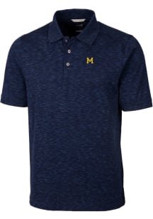 Cutter and Buck Michigan Wolverines Mens Navy Blue Vault Advantage Space Dye Short Sleeve Polo