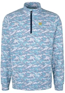 Cutter and Buck Michigan Wolverines Mens Blue Traverse Camo Print Stretch Long Sleeve Qtr Zip Pull..