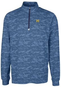 Cutter and Buck Michigan Wolverines Mens Blue Traverse Camo Print Stretch Long Sleeve Qtr Zip Pull..