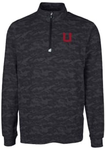 Cutter and Buck Utah Utes Mens Black Traverse Camo Print Stretch Long Sleeve Qtr Zip Pullover
