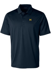 Cutter and Buck Michigan Wolverines Mens Blue Prospect Textured Short Sleeve Polo