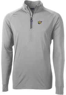 Cutter and Buck West Virginia Mountaineers Mens Grey Vault Adapt Eco Knit Long Sleeve Qtr Zip Pull..