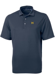 Cutter and Buck Michigan Wolverines Mens Blue Vault Virtue Eco Pique Short Sleeve Polo