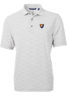 Cutter and Buck Illinois Fighting Illini Mens Grey Vault Virtue Eco Pique Botanical Short Sleeve P..
