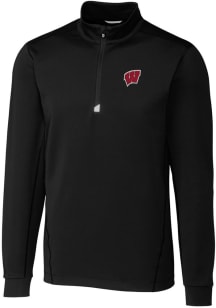 Cutter and Buck Wisconsin Badgers Mens Black Traverse Stretch Big and Tall Qtr Zip