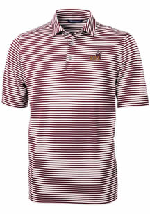 Cutter and Buck Arizona State Sun Devils Mens Maroon Mascot Virtue Eco Pique Stripe Short Sleeve P..