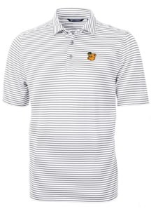 Cutter and Buck Baylor Bears Mens Grey Vault Virtue Eco Pique Stripe Short Sleeve Polo