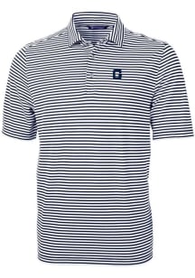 Cutter and Buck Georgetown Hoyas Mens Navy Blue Vault Virtue Eco Pique Stripe Short Sleeve Polo