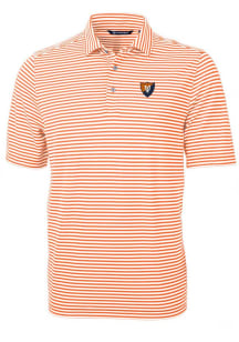 Cutter and Buck Illinois Fighting Illini Mens Orange Virtue Eco Pique Stripe Short Sleeve Polo