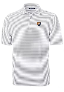 Cutter and Buck Illinois Fighting Illini Mens Grey Vault Virtue Eco Pique Stripe Short Sleeve Polo