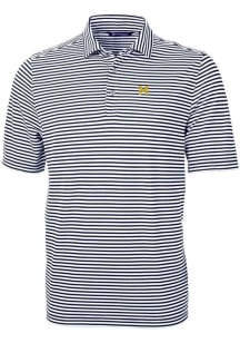Cutter and Buck Michigan Wolverines Mens Blue Vault Virtue Eco Pique Stripe Short Sleeve Polo