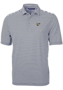Cutter and Buck West Virginia Mountaineers Mens Navy Blue Vault Virtue Eco Pique Stripe Short Slee..