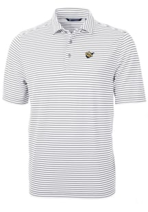 Cutter and Buck West Virginia Mountaineers Mens Grey Vault Virtue Eco Pique Stripe Short Sleeve Po..