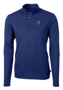 Cutter and Buck Kansas Jayhawks Mens Blue Vault Virtue Eco Pique Long Sleeve Qtr Zip Pullover