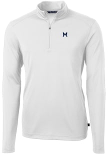 Cutter and Buck Michigan Wolverines Mens White Vault Virtue Eco Pique Long Sleeve Qtr Zip Pullover