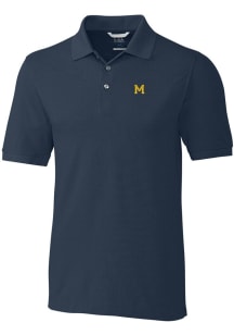 Cutter and Buck Michigan Wolverines Mens Blue Advantage Short Sleeve Polo