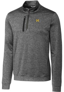 Cutter and Buck Michigan Wolverines Mens Grey Stealth Heathered Long Sleeve Qtr Zip Pullover