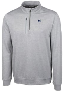 Cutter and Buck Michigan Wolverines Mens Grey Stealth Heathered Long Sleeve Qtr Zip Pullover