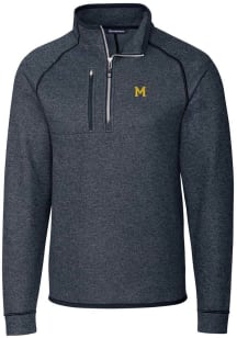 Cutter and Buck Michigan Wolverines Mens Blue Mainsail Long Sleeve Qtr Zip Pullover
