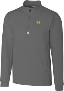 Cutter and Buck Michigan Wolverines Mens Grey Traverse Stretch Big and Tall Qtr Zip