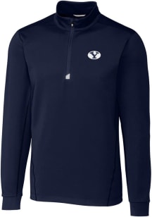 Cutter and Buck BYU Cougars Mens Navy Blue Traverse Stretch Big and Tall Qtr Zip