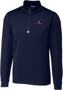 Cutter and Buck Illinois Fighting Illini Mens Navy Blue Traverse Stretch Big and Tall Qtr Zip