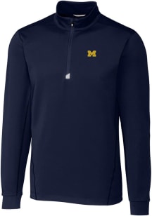 Cutter and Buck Michigan Wolverines Mens Navy Blue Traverse Stretch Big and Tall Qtr Zip