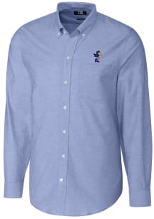 Cutter and Buck Kansas Jayhawks Mens Blue Vault Stretch Oxford Long Sleeve Dress Shirt