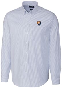 Cutter and Buck Illinois Fighting Illini Mens Blue Stretch Oxford Stripe Long Sleeve Dress Shirt