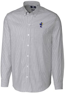Cutter and Buck Kansas Jayhawks Mens Charcoal Vault Stretch Oxford Stripe Long Sleeve Dress Shirt