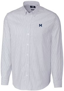 Cutter and Buck Michigan Wolverines Mens Light Blue Stretch Oxford Stripe Long Sleeve Dress Shirt