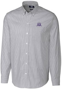 Cutter and Buck Northwestern Wildcats Mens Charcoal Vault Stretch Oxford Stripe Long Sleeve Dress..