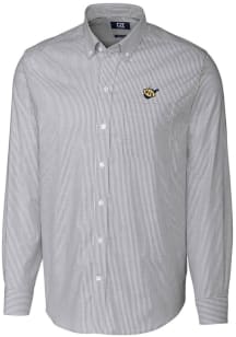 Cutter and Buck West Virginia Mountaineers Mens Charcoal Vault Stretch Oxford Stripe Long Sleeve D..