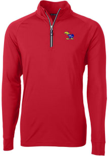 Cutter and Buck Kansas Jayhawks Mens Red Adapt Stretch Long Sleeve Qtr Zip Pullover