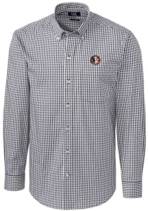 Cutter and Buck Florida State Seminoles Mens Charcoal Vault Easy Care Gingham Long Sleeve Dress Sh..