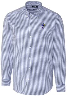 Cutter and Buck Kansas Jayhawks Mens Blue Vault Easy Care Gingham Long Sleeve Dress Shirt