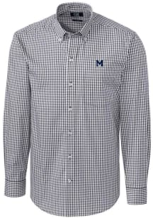Cutter and Buck Michigan Wolverines Mens Charcoal Vault Easy Care Gingham Long Sleeve Dress Shirt