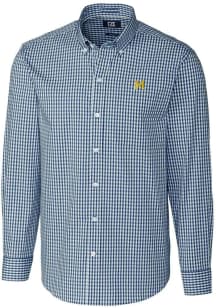 Cutter and Buck Michigan Wolverines Mens Navy Blue Vault Easy Care Gingham Long Sleeve Dress Shirt