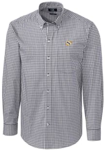 Cutter and Buck West Virginia Mountaineers Mens Charcoal Easy Care Gingham Long Sleeve Dress Shirt