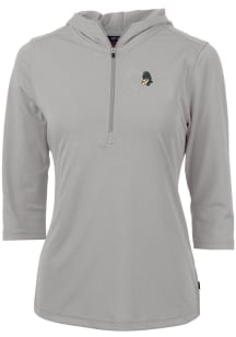Cutter and Buck Michigan State Spartans Womens Grey Vault Virtue Eco Pique Hooded Sweatshirt