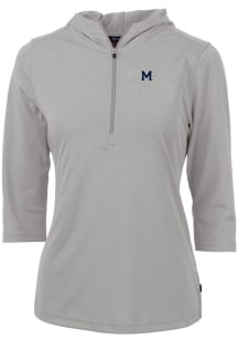 Cutter and Buck Michigan Wolverines Womens Anthracite Vault Virtue Eco Pique Hooded Sweatshirt