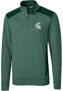 Cutter and Buck Michigan State Spartans Mens Green Colorblock Shoreline Long Sleeve Qtr Zip Pullov..