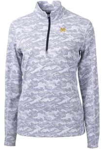 Cutter and Buck Michigan Wolverines Womens Grey Traverse Camo Qtr Zip